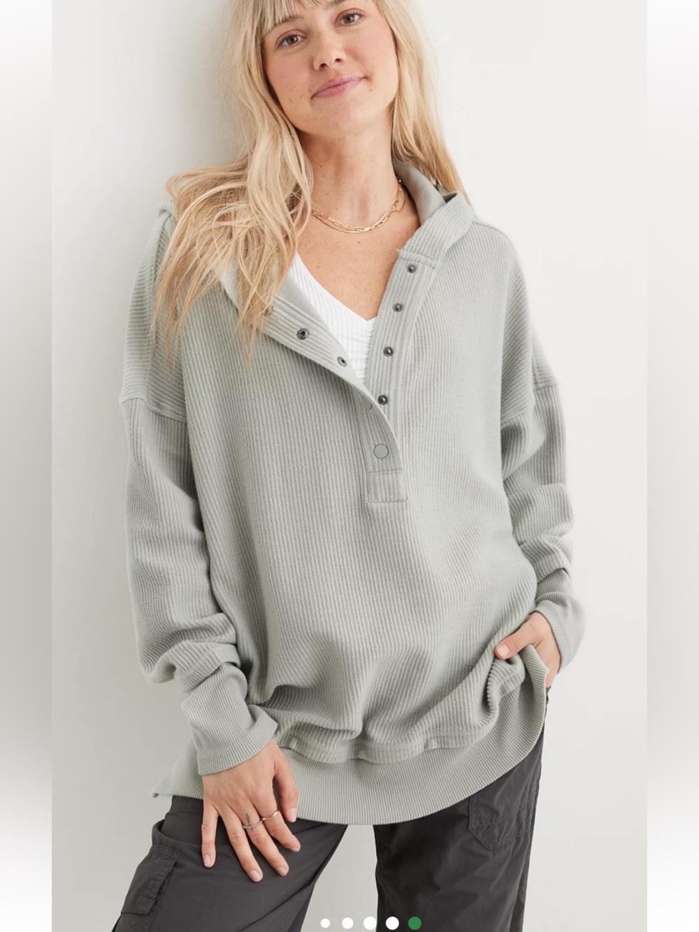 aerie Light Sage Waffle Henley Jacket